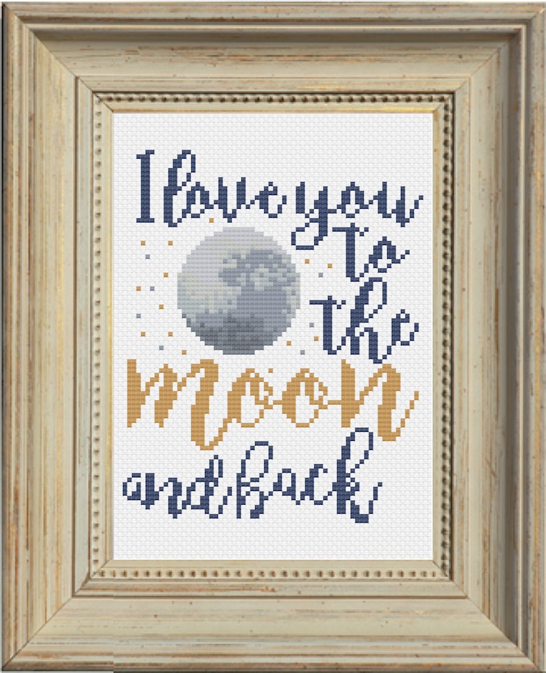 I Love You to the Moon and Back Cross Stitch Pattern Instant Digital PDF Download image 2