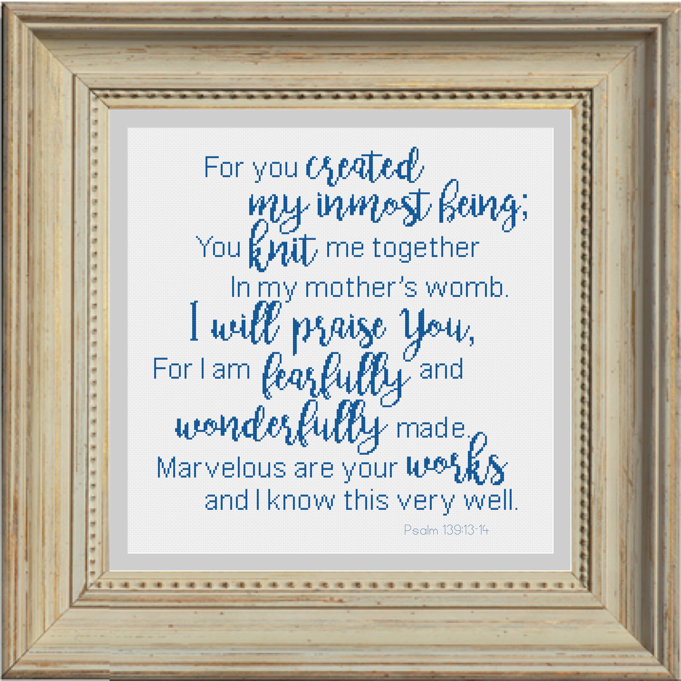 Bible Verse Cross Stitch Pattern Psalm 139: 13-14 