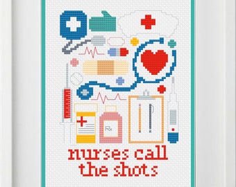 Nurses Call the Shots Sampler Cross Stitch Pattern -- Instant Digital PDF Download!