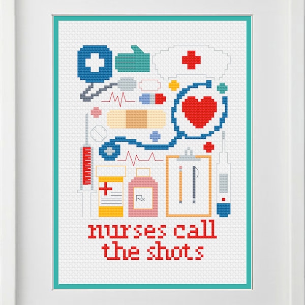 Nurses Call the Shots Sampler Cross Stitch Pattern -- Instant Digital PDF Download!