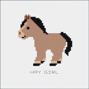 Hay Girl Horse クロスステッチ パターン - 即時デジタル PDF ダウンロード!