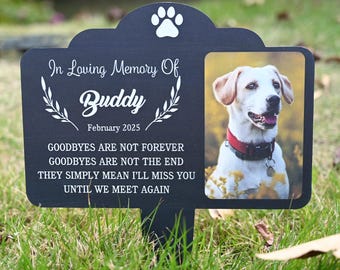Estaca conmemorativa para perro personalizada, placa con foto personalizada, lápida para mascotas al aire libre, regalo de condolencia, retrato de mascota, homenaje de metal para jardín