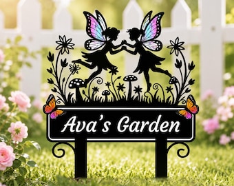Personalized Fairy Garden Sign, Custom Fairy Garden Stake, Metal Garden Decor, Outdoor Yard Art, Gardener Name Sign, Porch Decor
