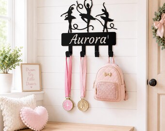 Personalized Ballerina Name Sign, Custom Ballet Wall Decor, Dance Medal Hooks, Girls Room Decor, Gift for Daughter