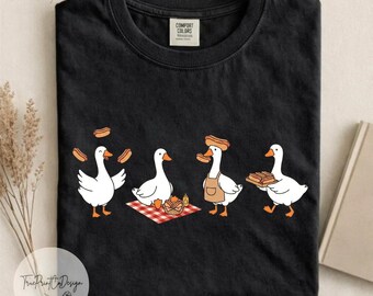 Maglietta Comfort Colors Hot Dog Duck, maglietta Silly Goose BBQ Foodie