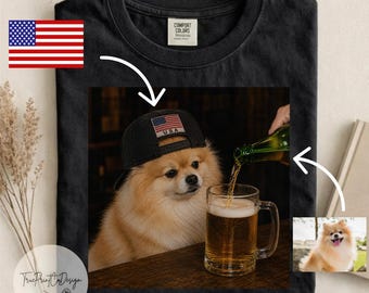 Camiseta personalizada con estampado de perro Pomerania y cerveza, Comfort Colors Pet Shirt