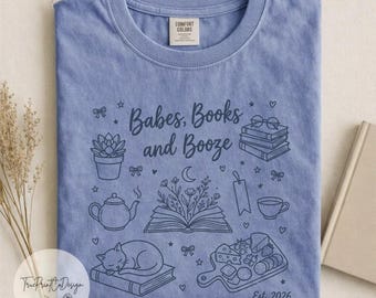 Camiseta Comfort Colors Babes Books Booze Graphic Tee, Camiseta para Club de Lectura