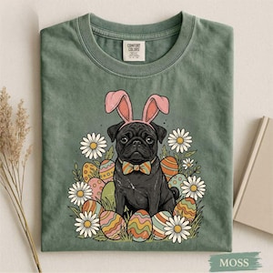 Black Pug Easter Bunny Shirt, Floral Dog Lover Spring Tee