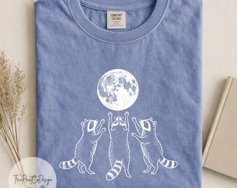 Maglietta Retro Raccoons Moon Comfort Colors, maglietta vintage per gli amanti dei procioni
