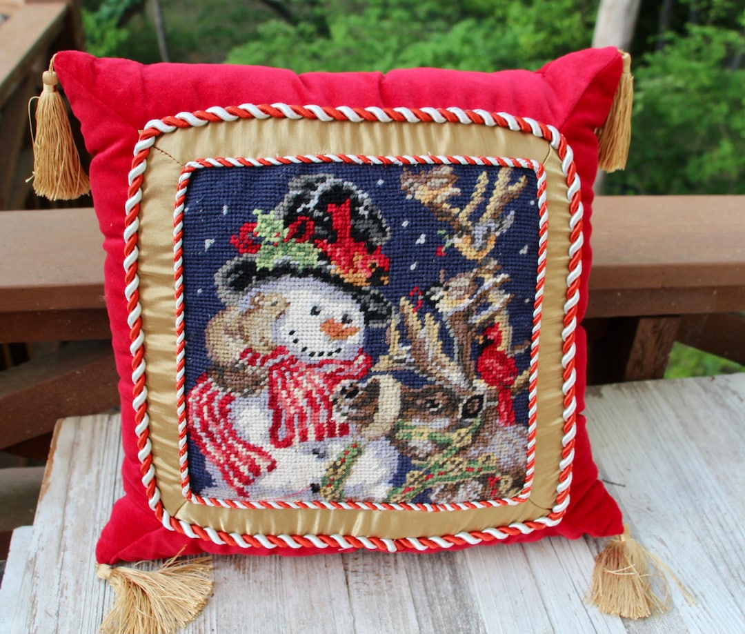 Vintage Needlepoint Christmas Pillow Etsy