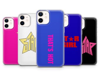 Funda para teléfono con tipografía Star Girl y texto en negrita, estampado elegante.