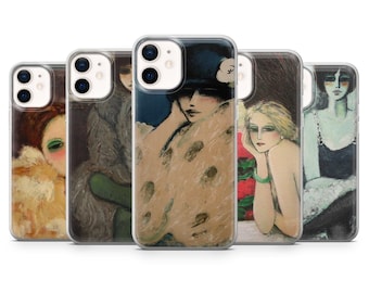 Funda para teléfono vintage con retrato Art Déco, estampado elegante.