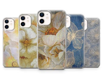 Funda para teléfono con estampado floral botánico blanco y elegante.