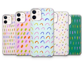 Funda para teléfono con estampado de arcoíris y confeti, elegante diseño.