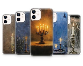 Funda para teléfono con estampado gótico de velas, elegante diseño.
