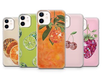 Funda para teléfono Disco Fruit color naranja, estampado elegante.