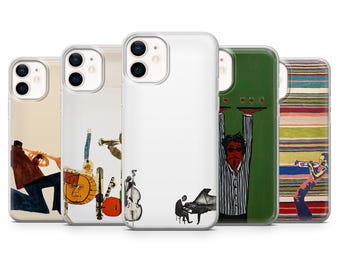 Funda para teléfono con diseño de trompeta de jazz y estampado elegante.