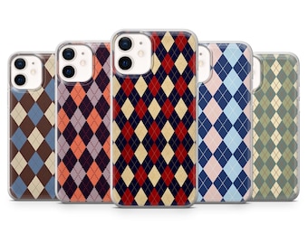 Funda para teléfono con estampado elegante de cuadros escoceses y rombos
