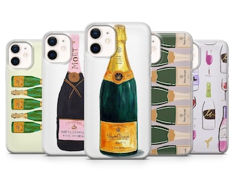 Funda para teléfono con diseño de botella de champán o prosecco, elegante estampado.