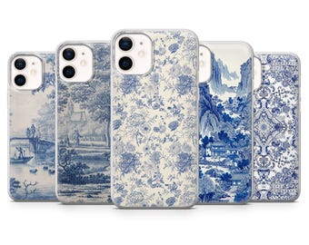Funda para teléfono de porcelana con diseño floral chinoiserie y estampado elegante