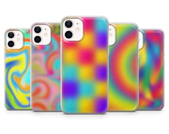 Funda para teléfono con diseño psicodélico y arcoíris, estampado elegante.
