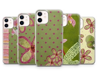 Green Floral Polka Dot Phone Case, Elegant Print