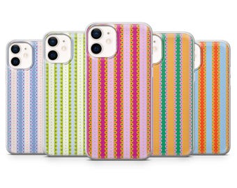 Funda para teléfono con rayas festoneadas de estilo retro y colorido, estampado elegante.