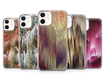 Funda para teléfono con diseño abstracto distorsionado y efecto glitch, elegante estampado.