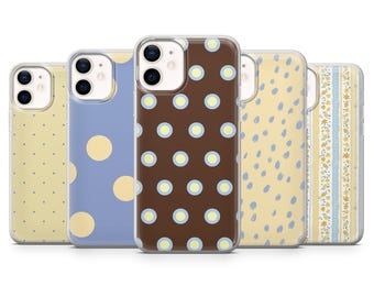 Funda para teléfono retro de lunares amarillo mantequilla, estampado elegante.