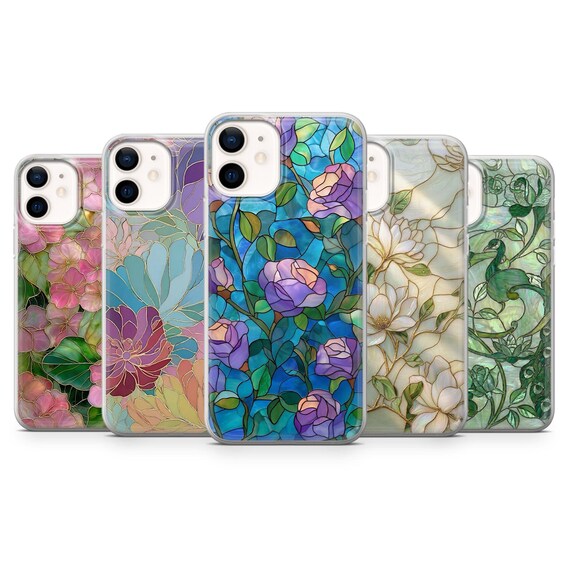 Stained Glass Floral Botanical Phone Case, Elegant Print