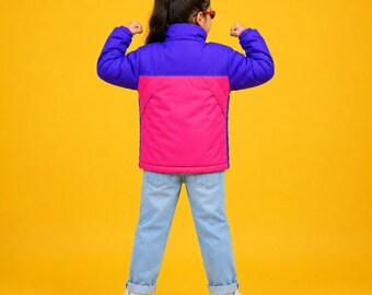 Kids Retro 90s Color Block Windbreaker Jacket | Ski Pink Purple