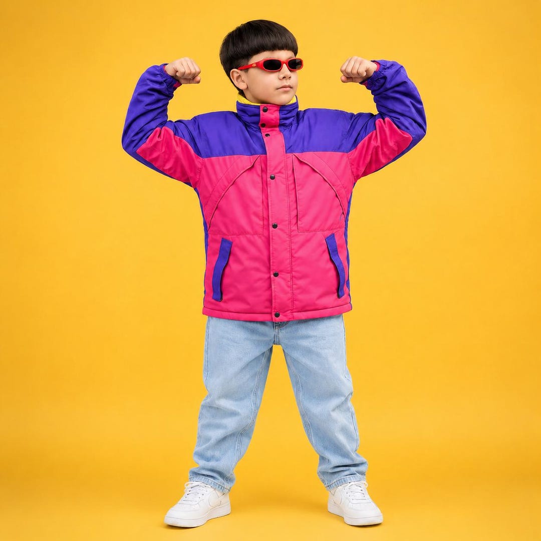 Kids Retro 90s Color Block Windbreaker Jacket | Ski Pink Purple