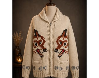 Unisex Fox Knit Zip Cardigan | Chunky Wool Sweater