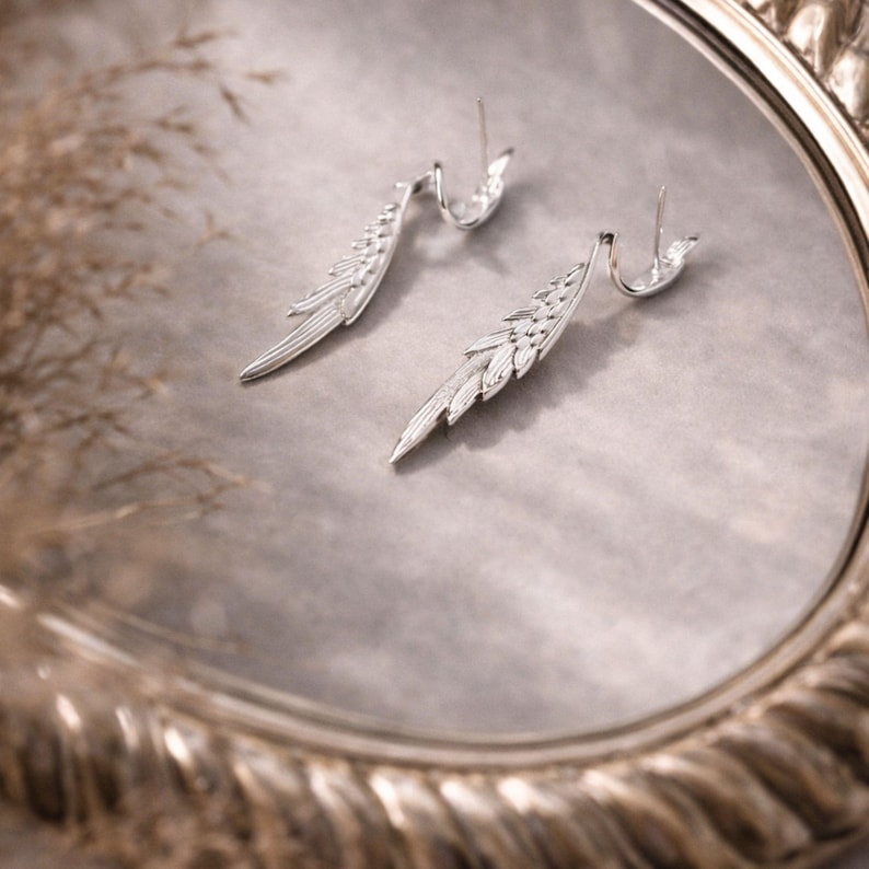 Silver Earrings, Angel Wings, Gothic Jewelry, Nature Inspired Jewelry, Unique, Celestial, Gift For Women, Gifts For Girls image 6