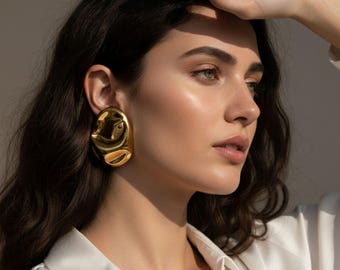Oval, Silver, Gold, Stud Earrings, Geometric Earrings, Jewelry, Gifts For Girls, Teens, Women,  Anniversary, Best Friend, Birtday Gift