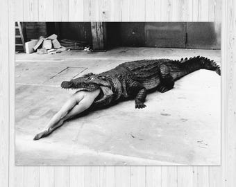 Fine Art-foto van een krokodil etende ballerina door Helmut Newton | Pina Bausch in krokodil | Ingelijste of ingelijste print | HistoricPix