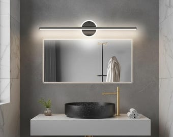 Aplique de pared LED con espejo frontal: moderna lámpara negra para baño y dormitorio