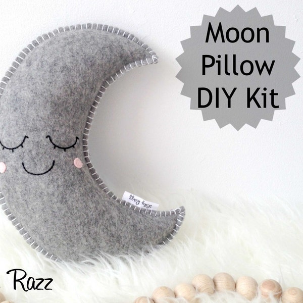 Grey Moon Pillow DIY KIT,  Moon Sewing Kit, Make your own moon softie. Product ID: Lrz1004