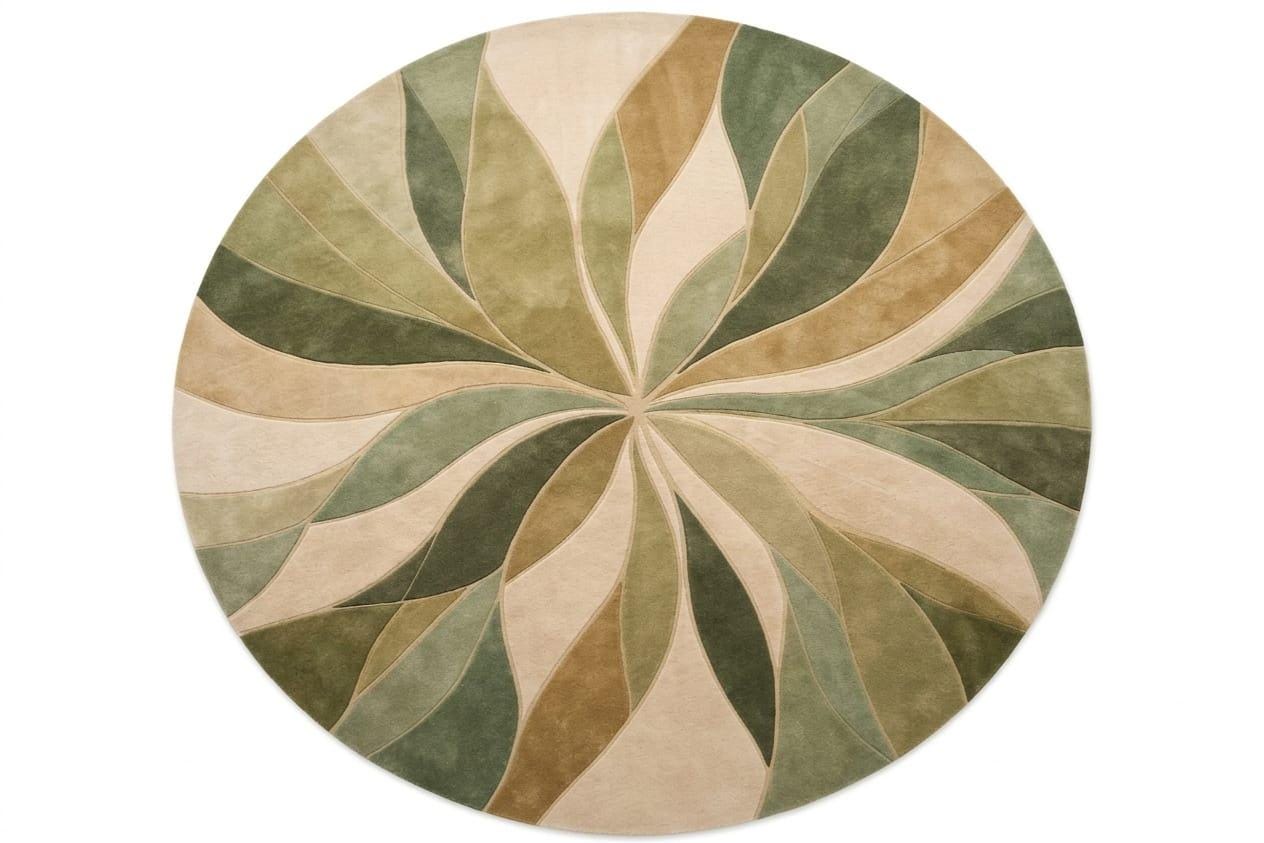 Round Floral Leaf Rug Sage Green Wool Rug Hand Tufted Area Rug for ...