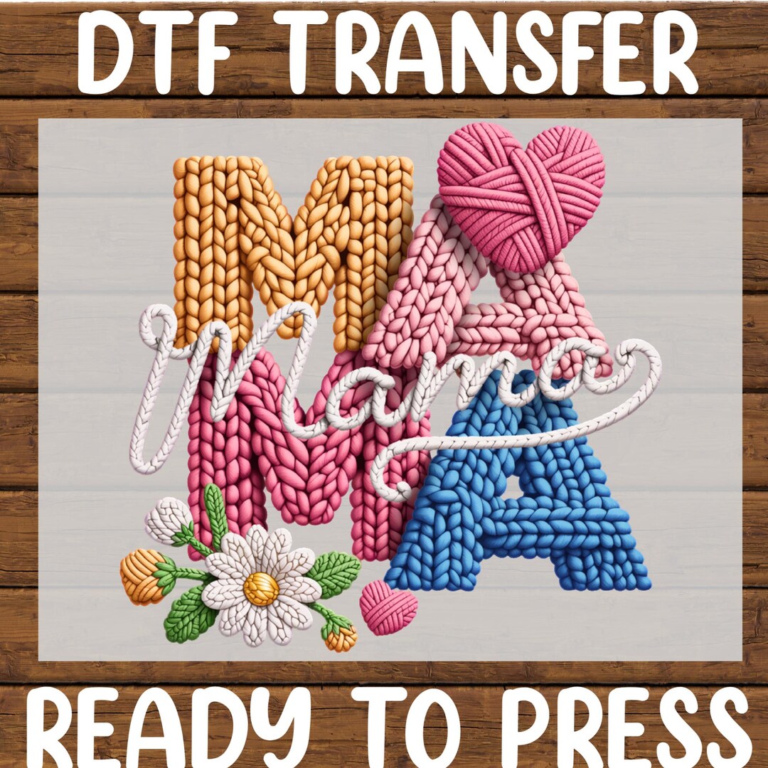 Mama Faux Embroidery DTF Transfer Knitted Mother's Day Floral Ready to ...
