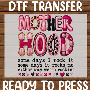Motherhood Quote DTF Transfer, Funny Mom Saying Retro Patchwork Design, Ready to Press