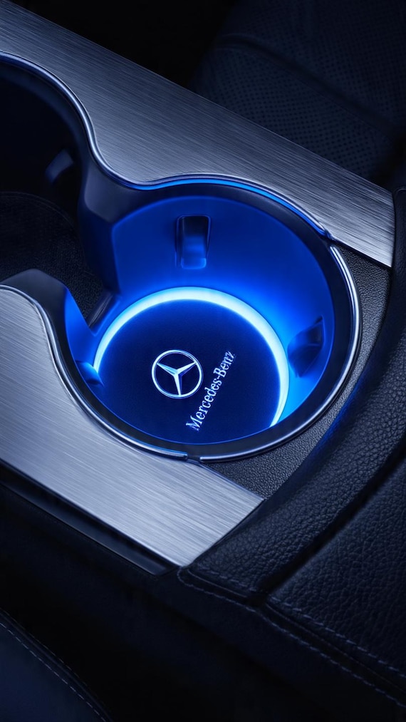 Mercedes-Benz LED Cup Holder Coasters – 7-Color Illuminated Car Interior Mat (Rechargeable)