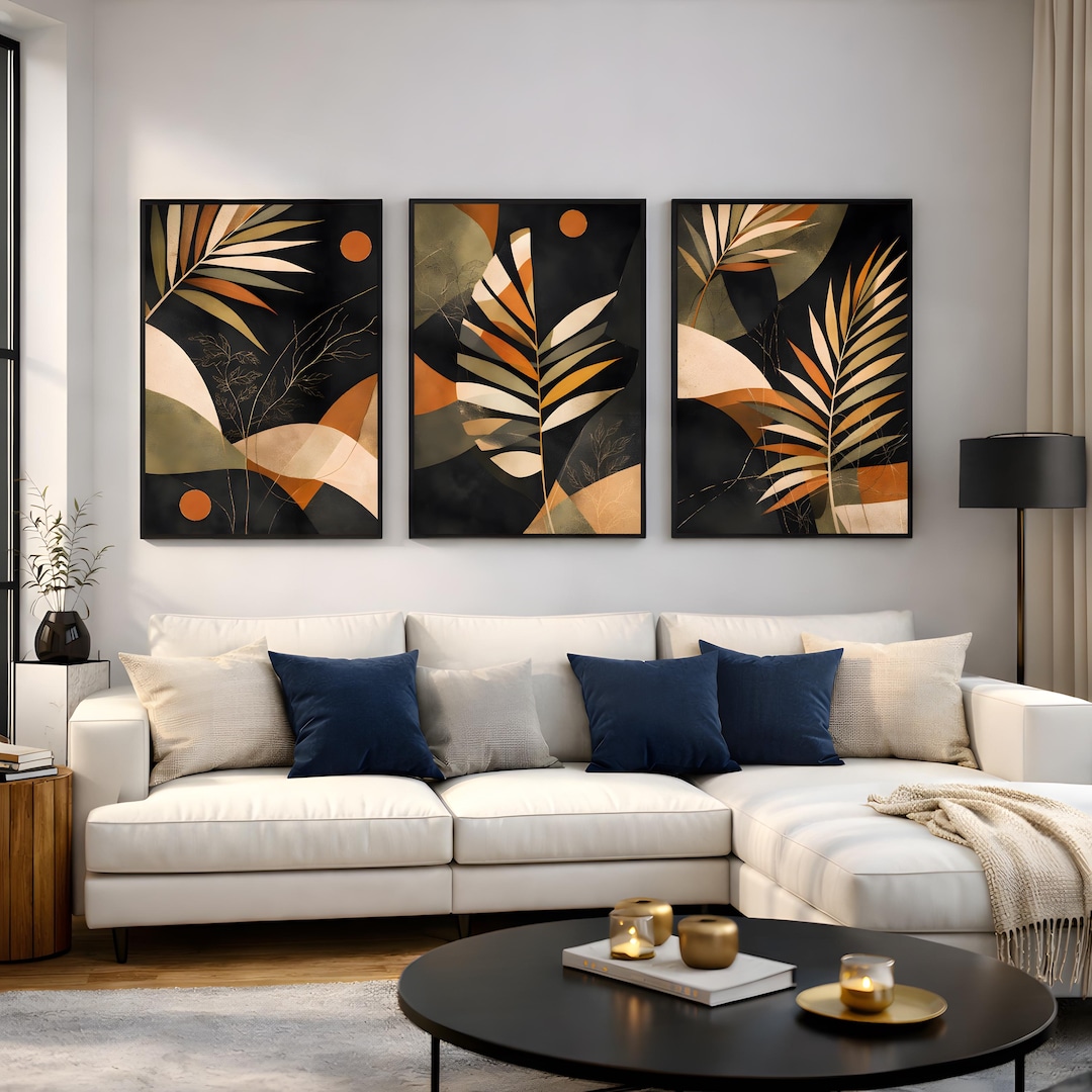 Black Gold Abstract Botanical Wall Art Set of 3 Prints High End Home ...