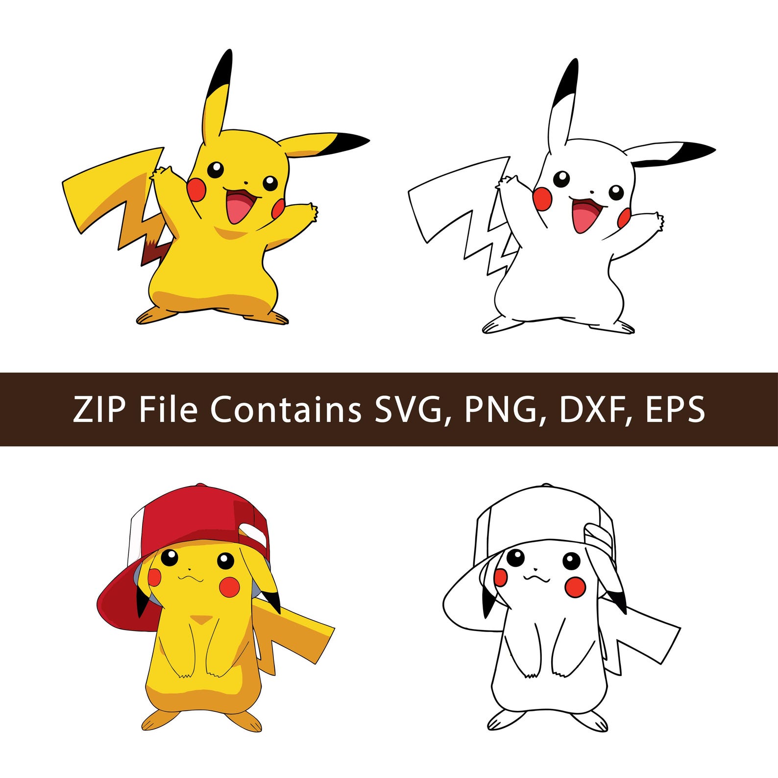 Pikachu Vector File Pikachu Cartoon Clipart: Layered SVG, Vector, PNG, DXF (digital Files ...