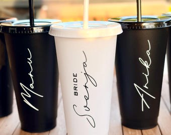 Becher Personalisiert, Junggesellinnenabschied, Mehrwegbecher Bedruckt, Plastik Becher mit Deckel, Jga, Junggesellinnenabschied Ideen