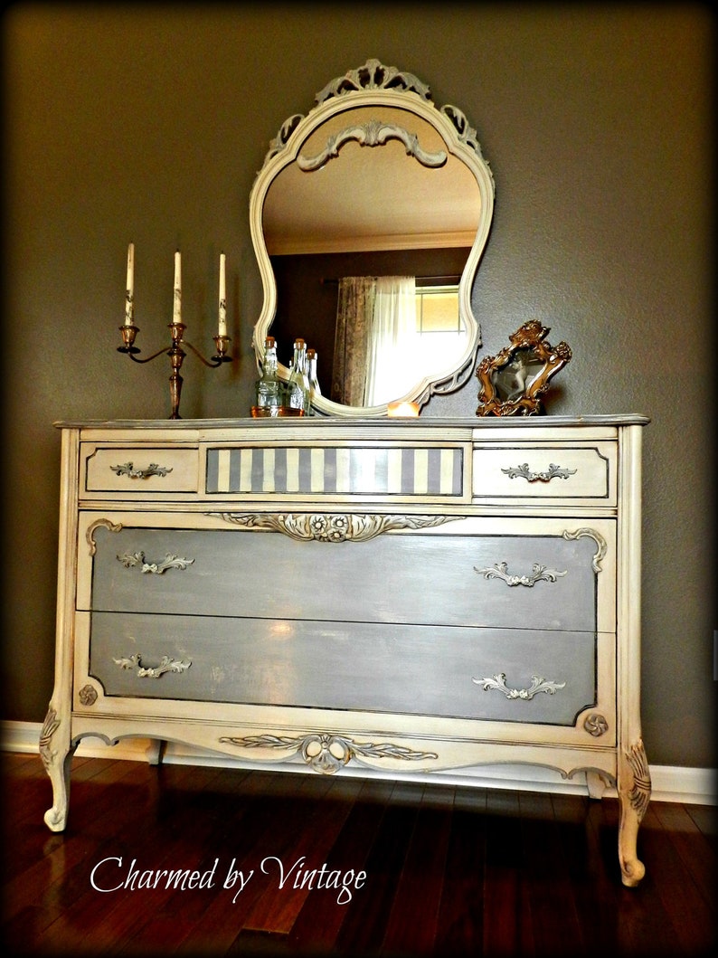 Vintage Paris Shabby Glam Dresser and Mirror Etsy