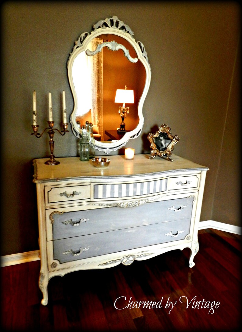 Vintage Paris Shabby Glam Dresser and Mirror Etsy