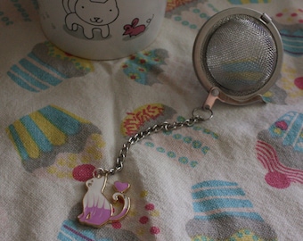 pink white cat tea ball loose leaf infuser strainer