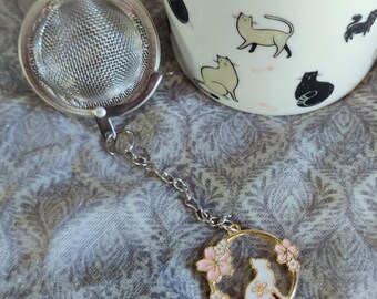 sakura flowers cat tea ball loose leaf infuser strainer
