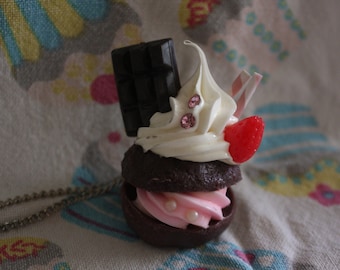 cute chocolate cake necklace pendant. retro summer style.